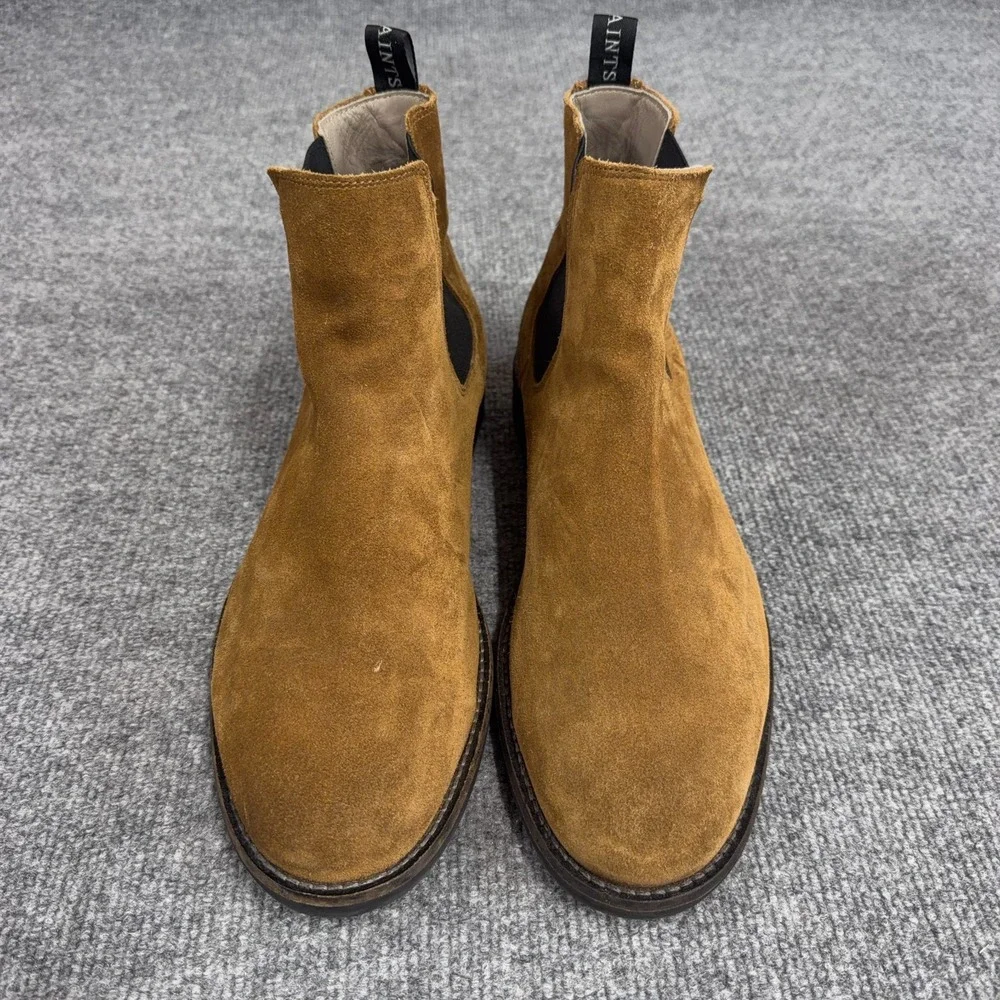 All Saints Harley Chelsea Slip On Suede Boots Men 13 (46 EU) Tan Brown Leather